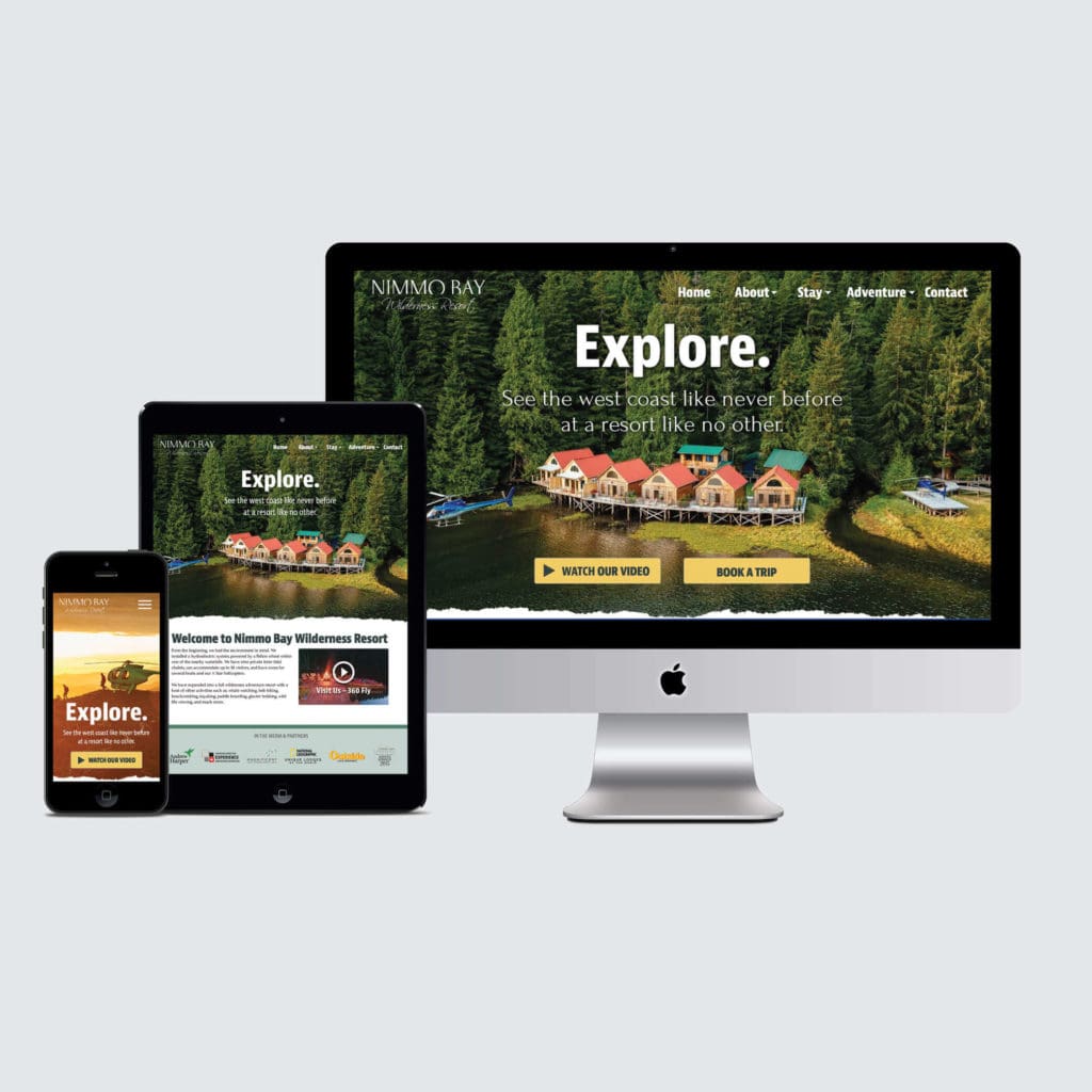 Computer showing website concept for Nimmo Bay Resort